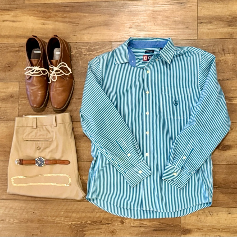 Chaps Teal and Blue Striped Shirt